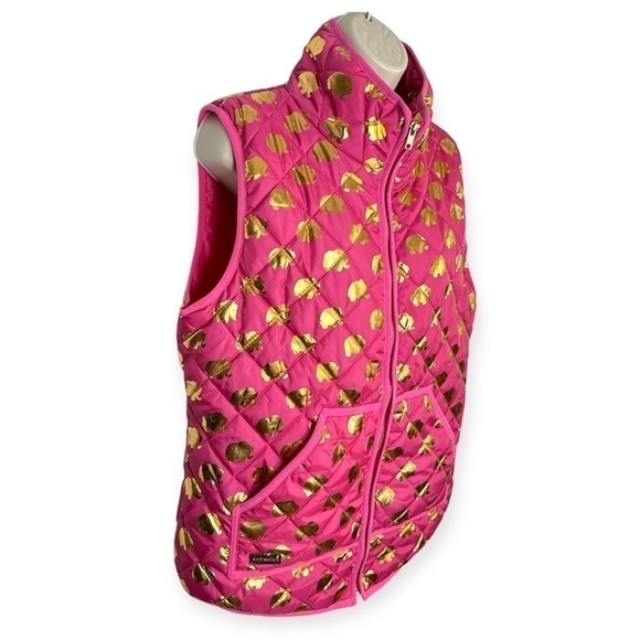 Simply Southern Pink Sleeveless Gold Elephant Print Puffer Jacket Size L - Picture 2 of 7